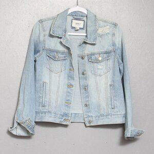 Forever 21 light wash distressed cotton denim jacket